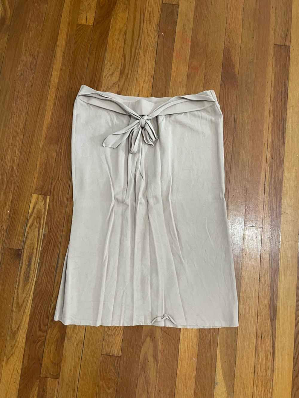 Tie-Waist Cream Midi Skirt